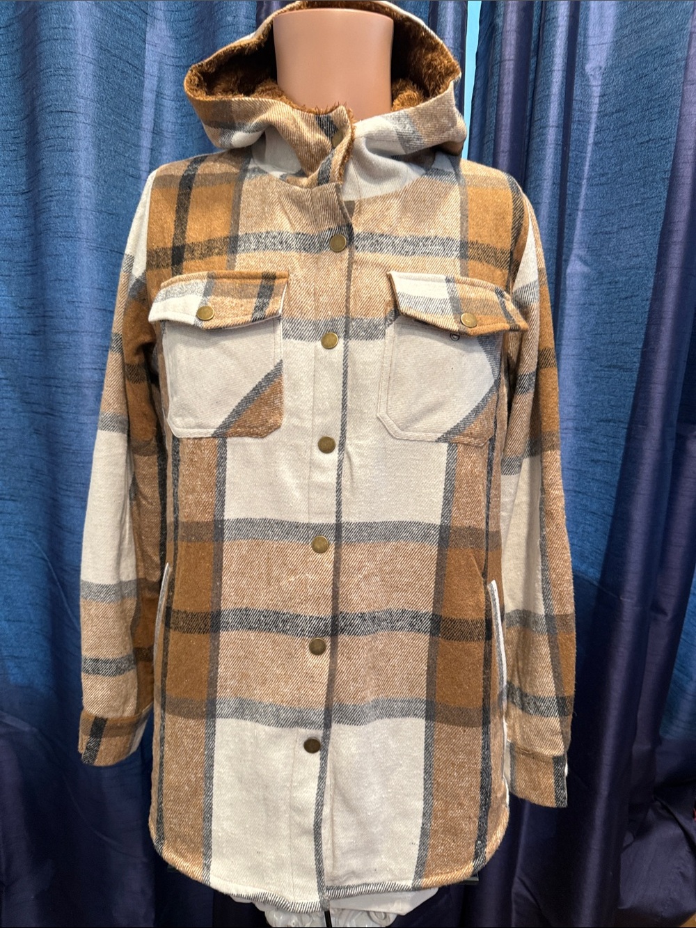 zeagoo ladies’ Brown Plaid Sherpa-Lined Shirt Jacket